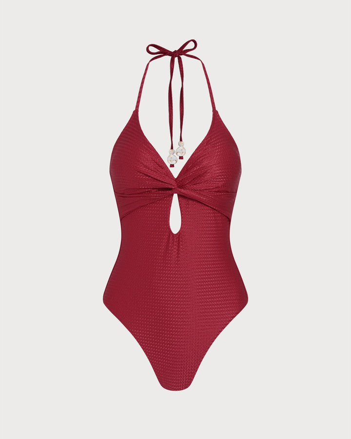 Maillot de bain une pièce bralette halter rouge