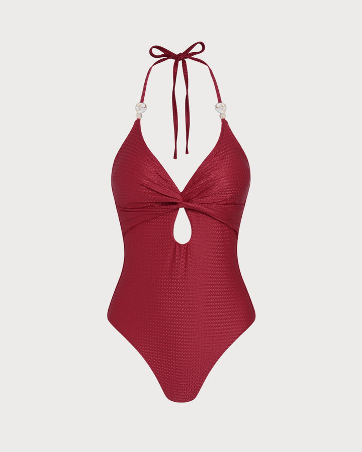 Maillot de bain une pièce bralette halter rouge
