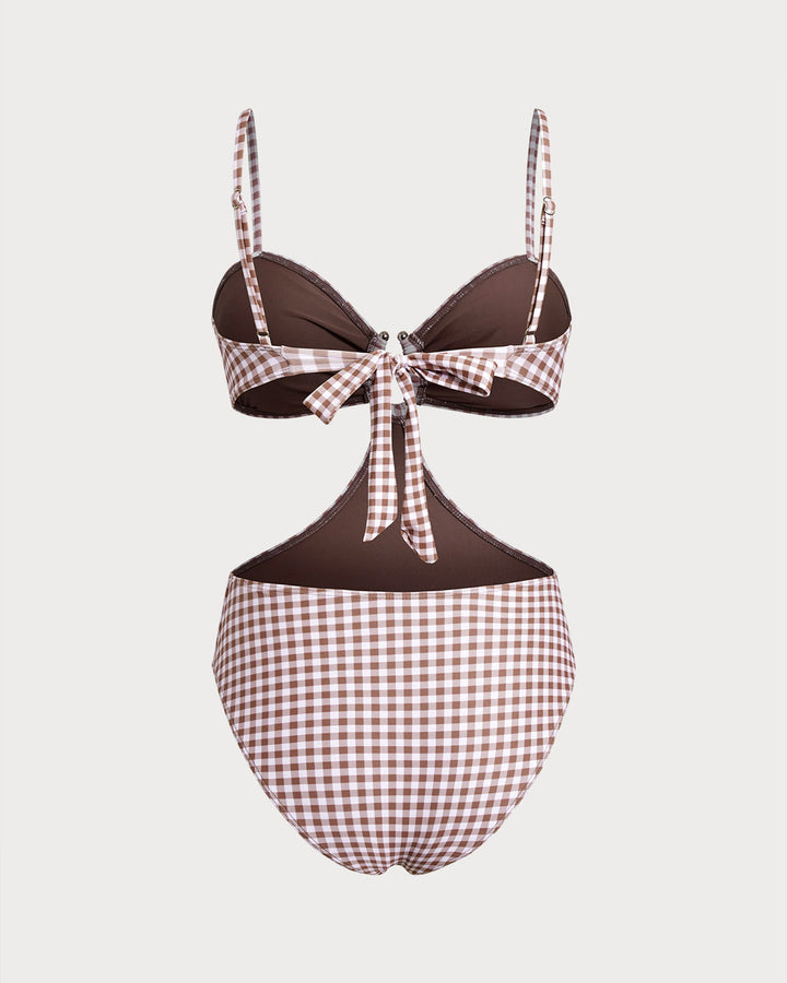 Maillot de bain une pièce à carreaux café