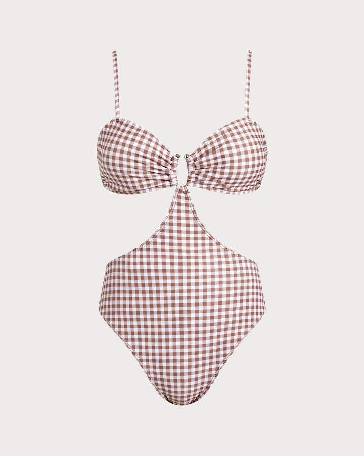 Maillot de bain une pièce à carreaux café