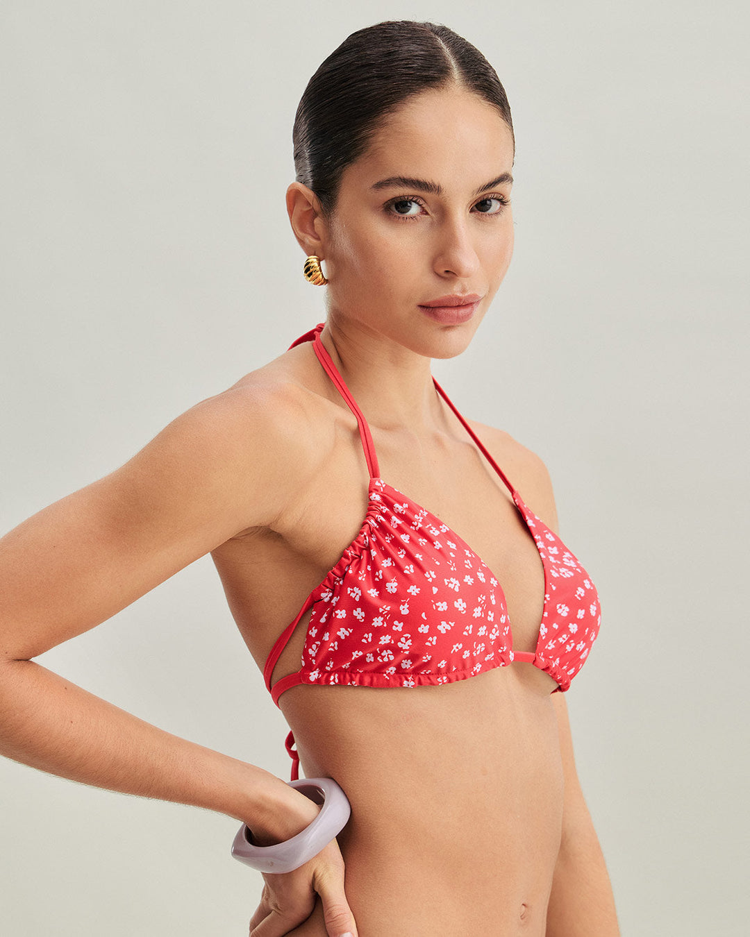 Ensemble de Bikini Triangle à Cordon Floral Rouge
