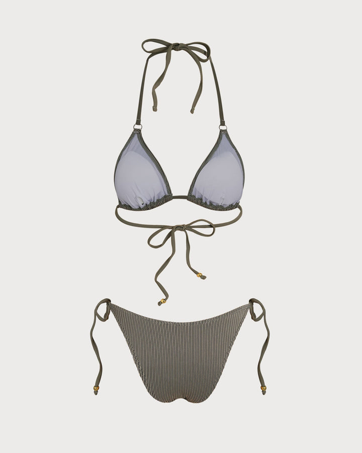 Ensemble de Bikini Triangle Rayé Vert