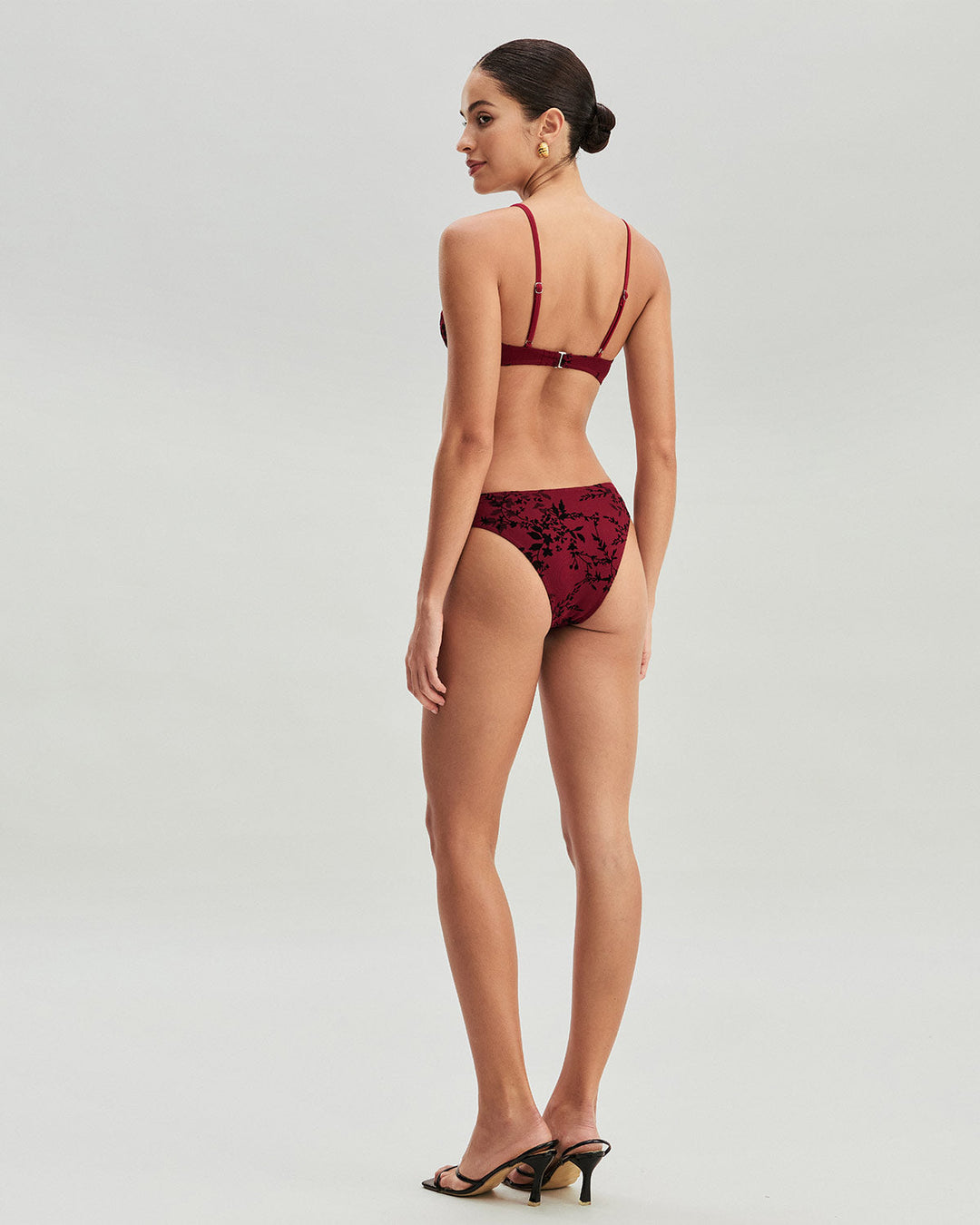 Ensemble de Bikini Rouge à Armatures Florales