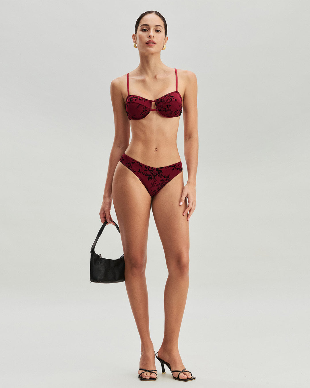Ensemble de Bikini Rouge à Armatures Florales