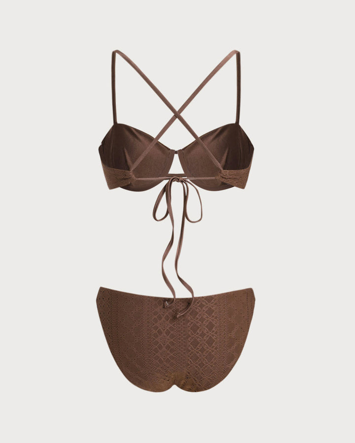 Ensemble de Bikini Texturé Marron avec Armatures