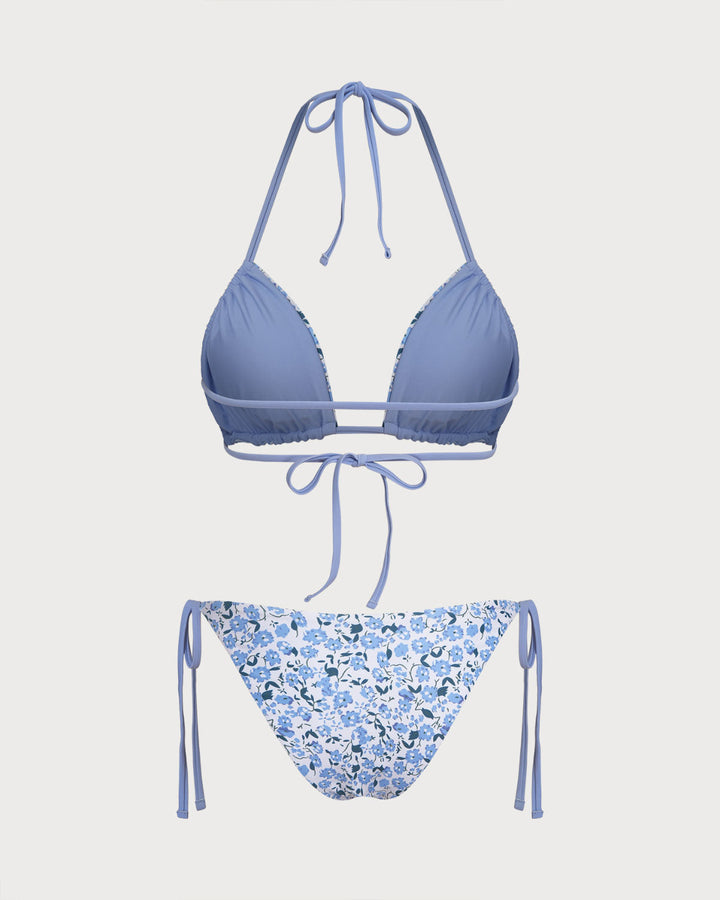 Ensemble de Bikini Triangle Floral Bleu