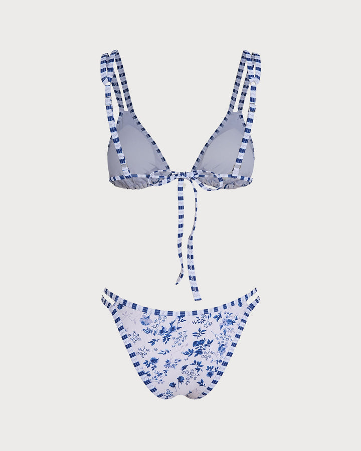 Ensemble de Bikini Triangle à Cordon Floral Blanc