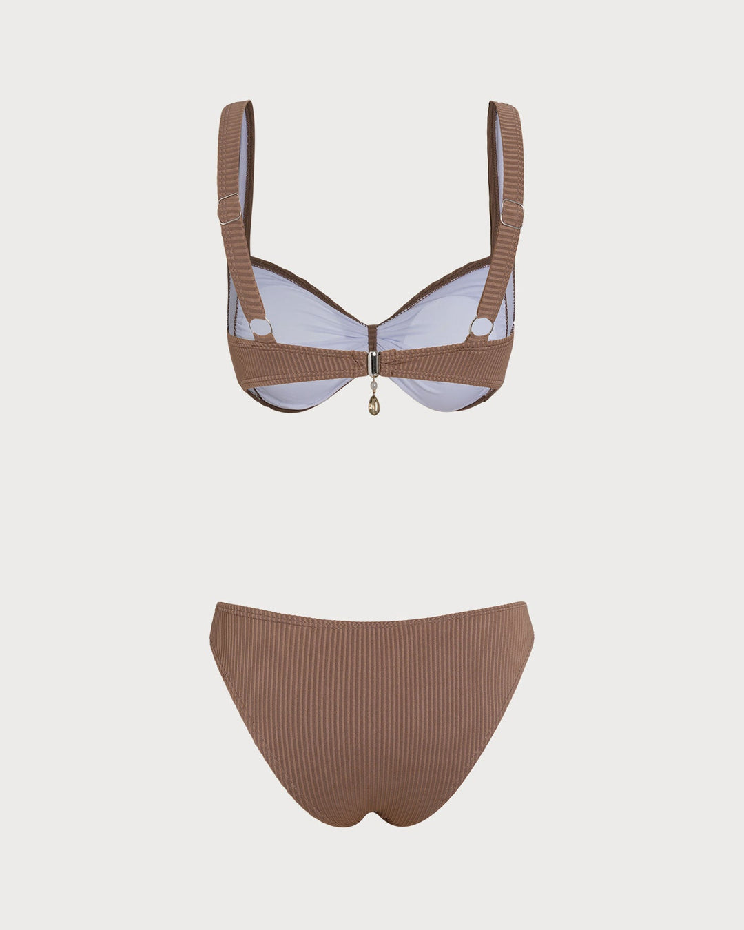 Ensemble de bikini triangle rayé marron