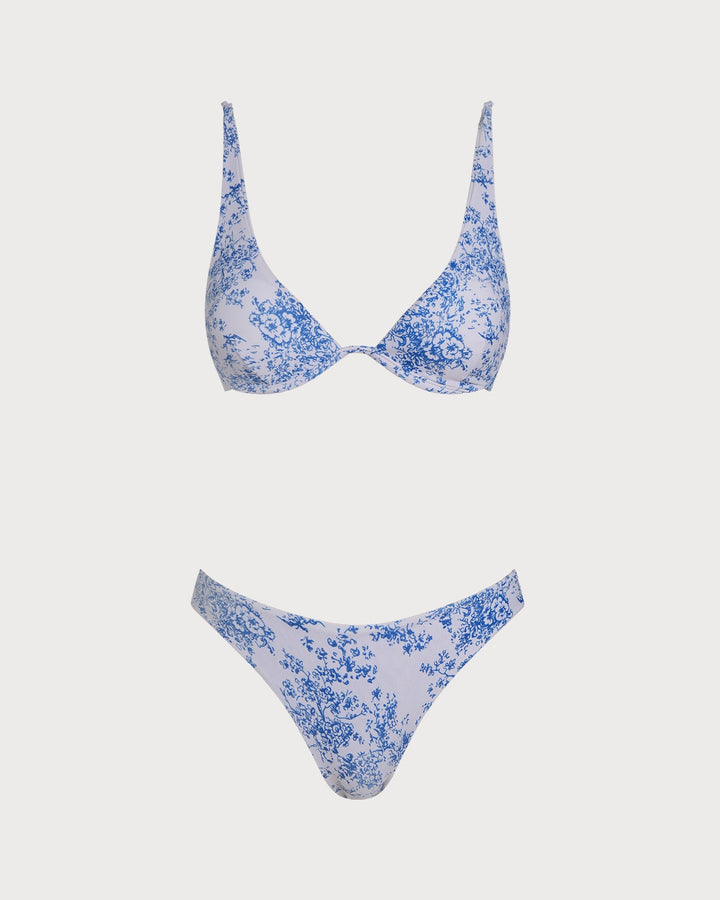 Ensemble de bikini bleu à armatures florales
