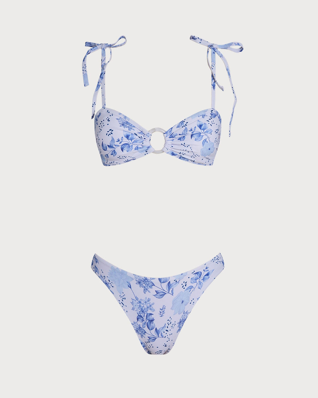 Ensemble de Bikini Triangle à Bretelles Fleuries Blanches