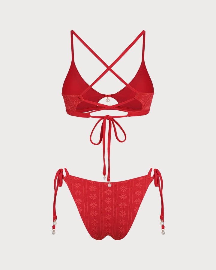 Ensemble de Bikini Texturé à Col U Rouge
