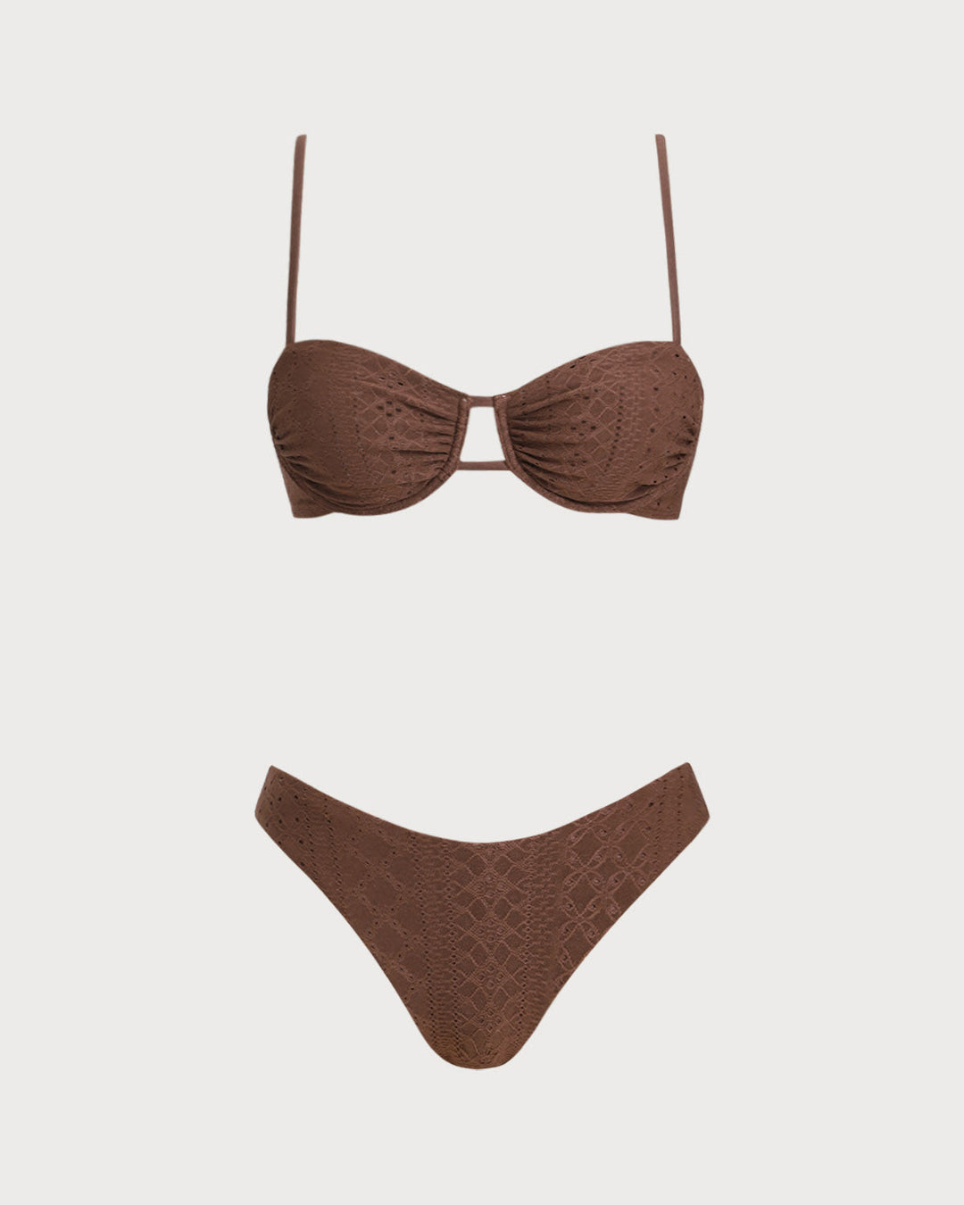 Ensemble de Bikini Texturé Marron avec Armatures