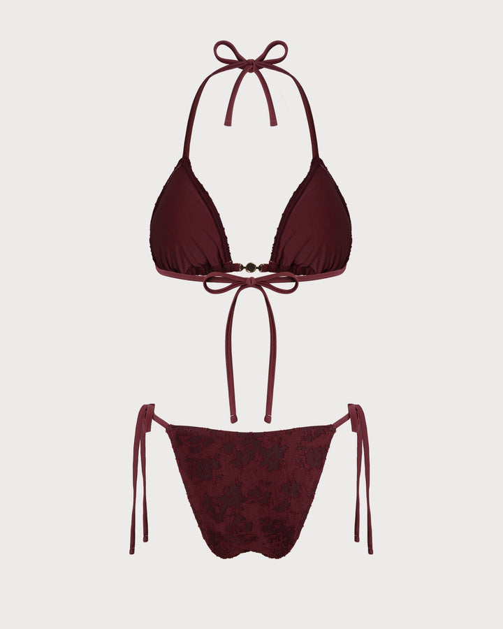 Ensemble de Bikini Texturé Couleur Rouge Brique