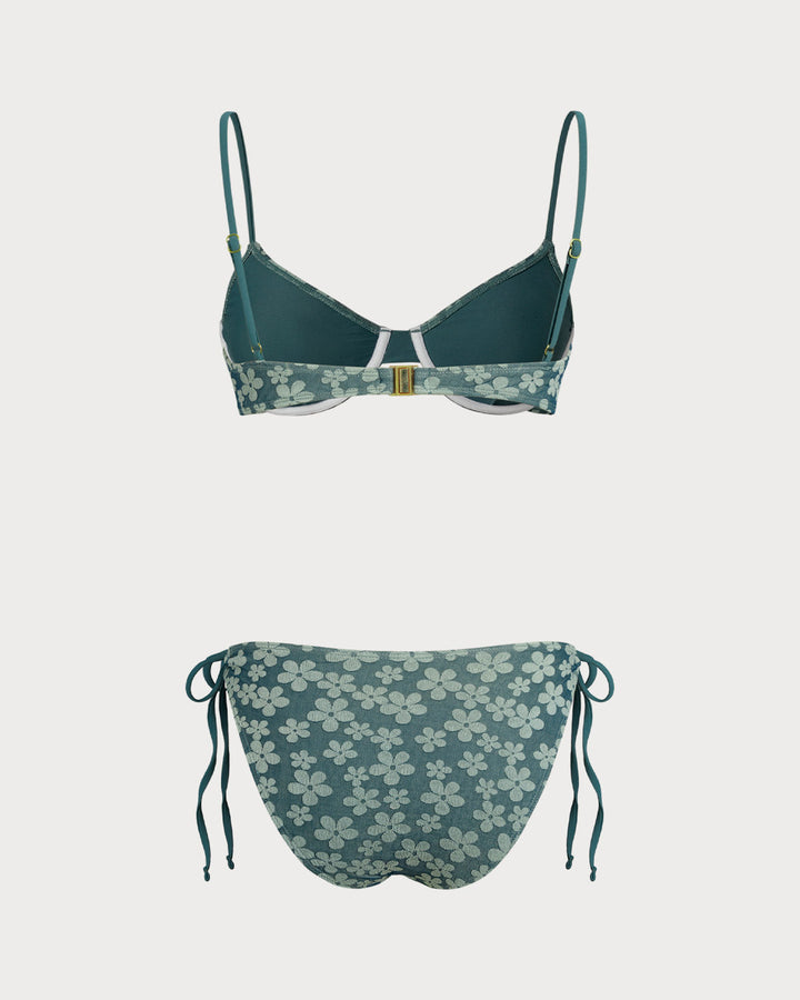 Ensemble de Bikini Vert à Armatures Florales