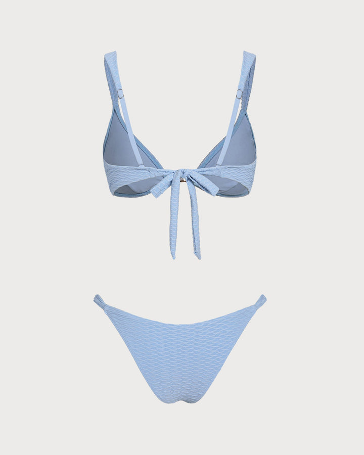 Ensemble de Bikini Triangle Texturé Bleu
