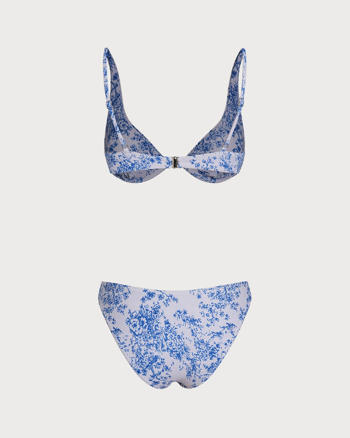 Ensemble de bikini bleu à armatures florales