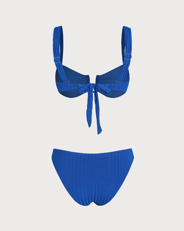 Ensemble de Bikini Triangle Texturé Bleu