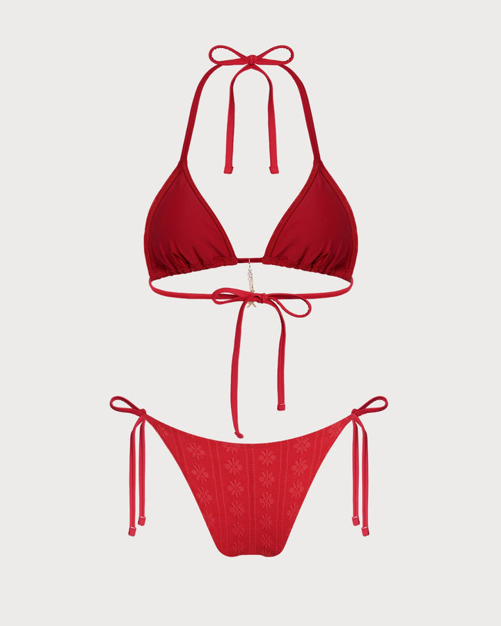 Ensemble de Bikini à Dos Nu en Jacquard Rouge
