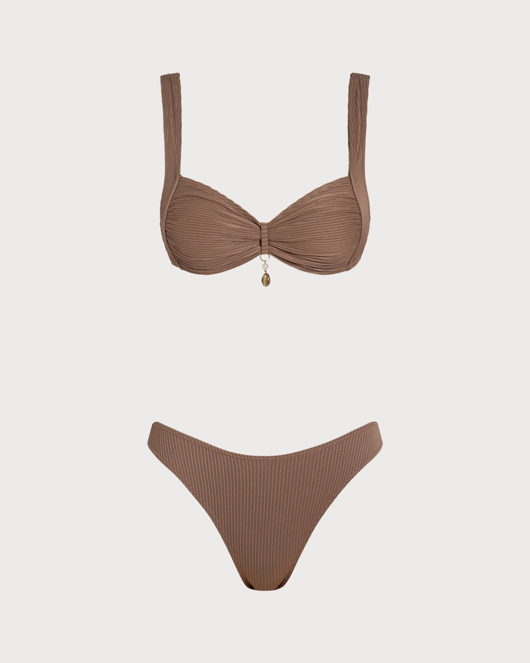 Ensemble de bikini triangle rayé marron