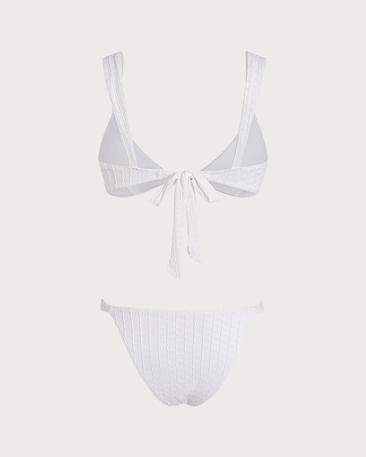 Ensemble de bikini bralette texturé blanc à décolleté en V