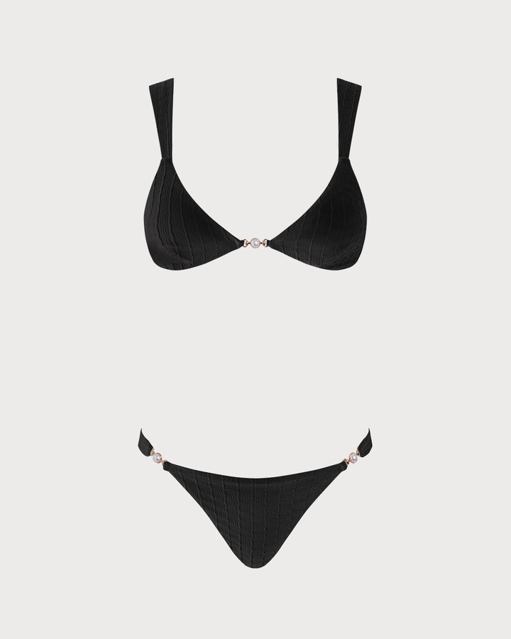 Ensemble de Bikini Bralette Noir à Col V