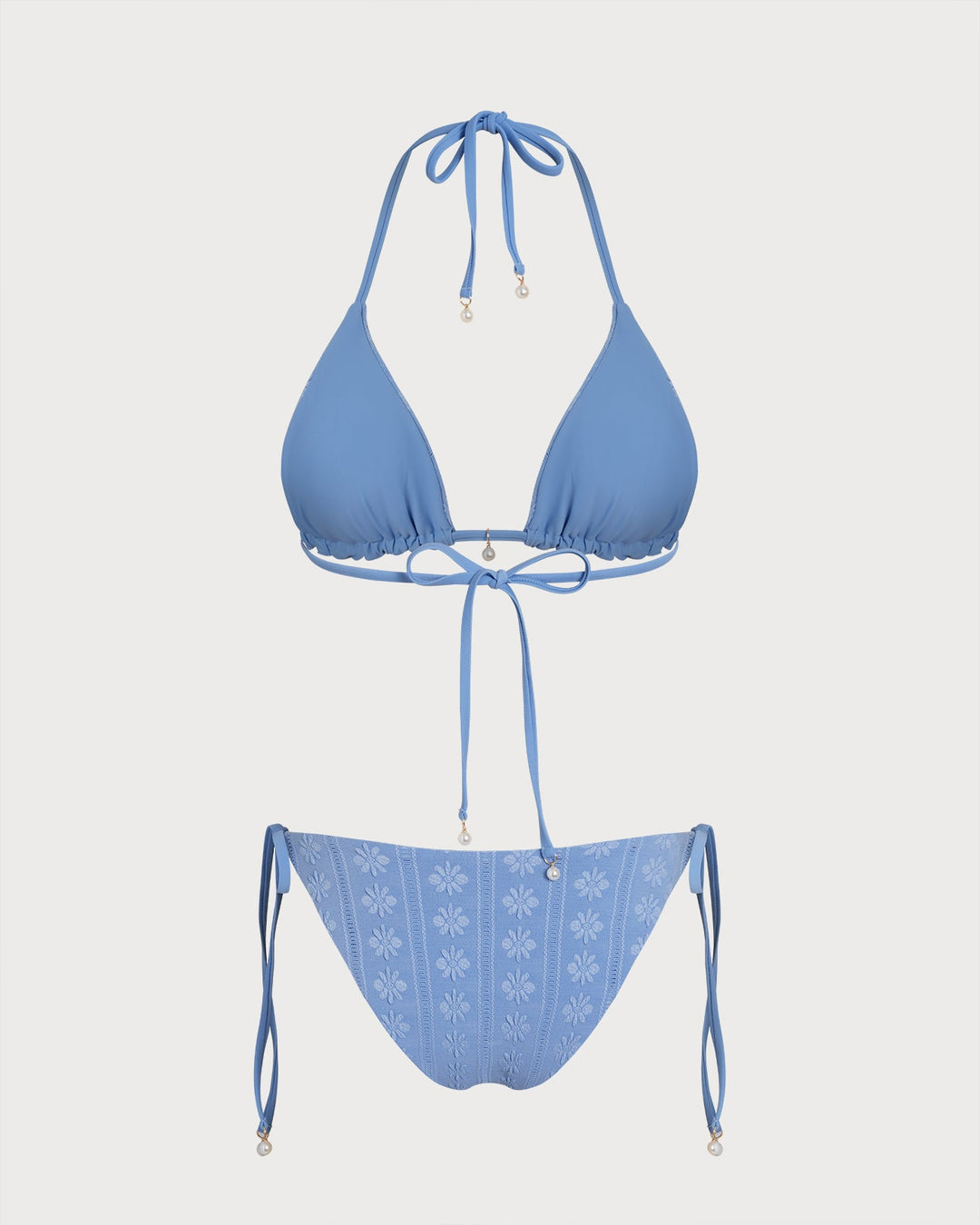 Ensemble de Bikini Triangle Réversible Bleu avec Halter