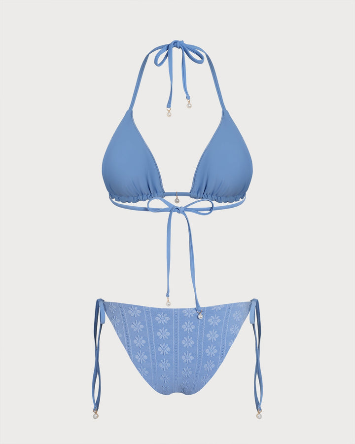 Ensemble de Bikini Triangle Réversible Bleu avec Halter