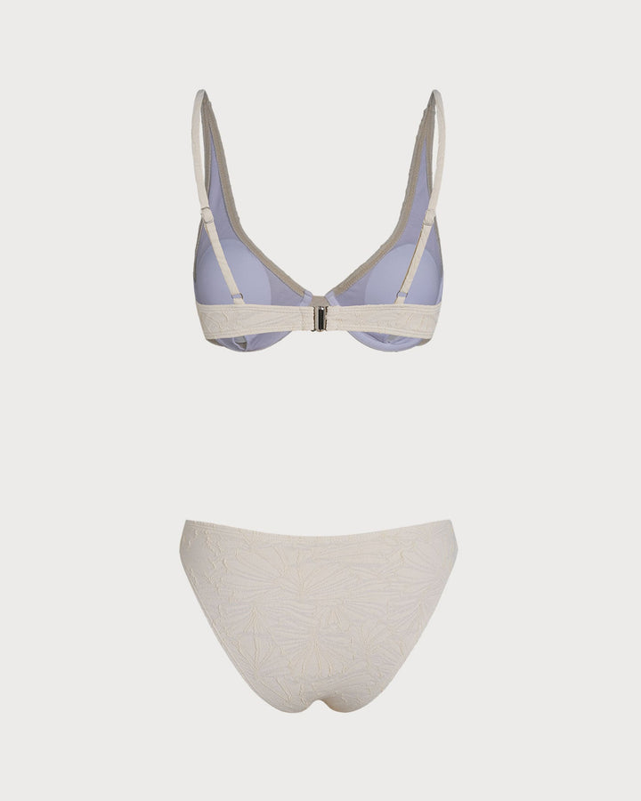 Ensemble de Bikini à Armatures Jacquard Beige