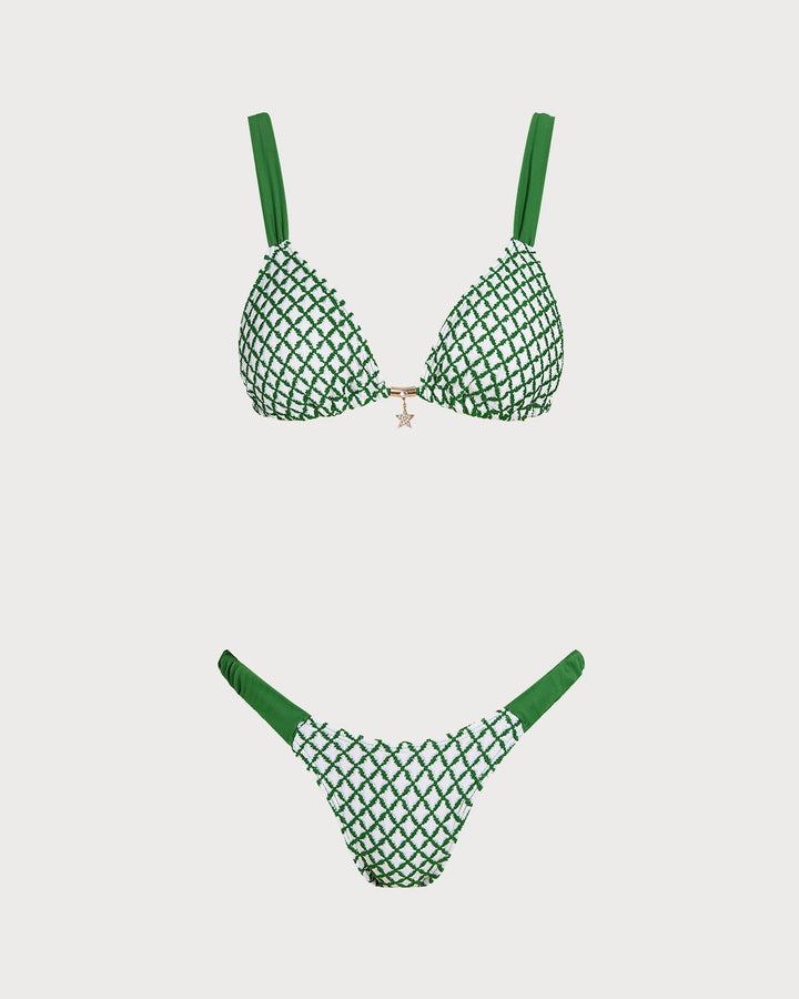 Ensemble de Bikini Triangle à Carreaux Verts