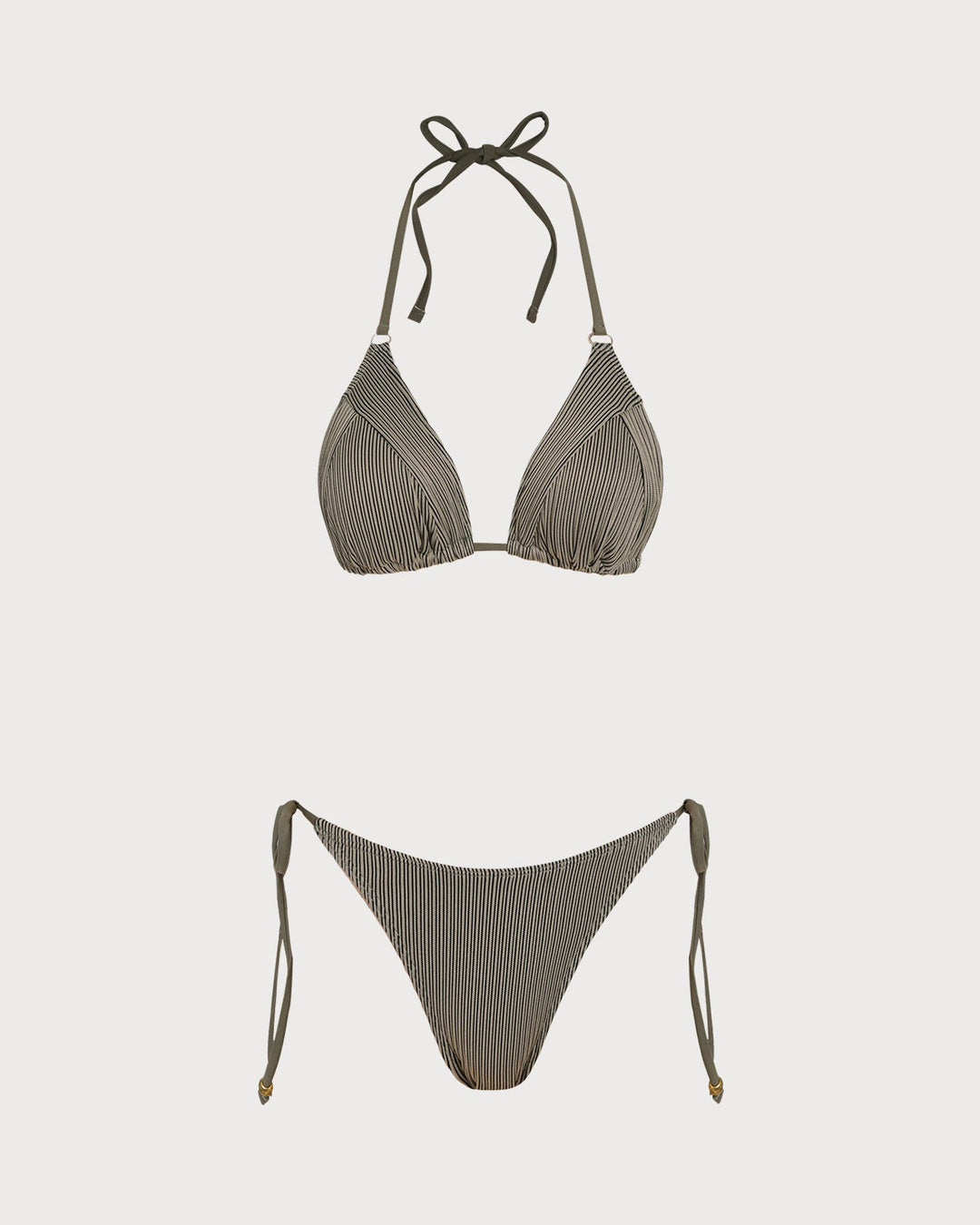 Ensemble de Bikini Triangle Rayé Vert
