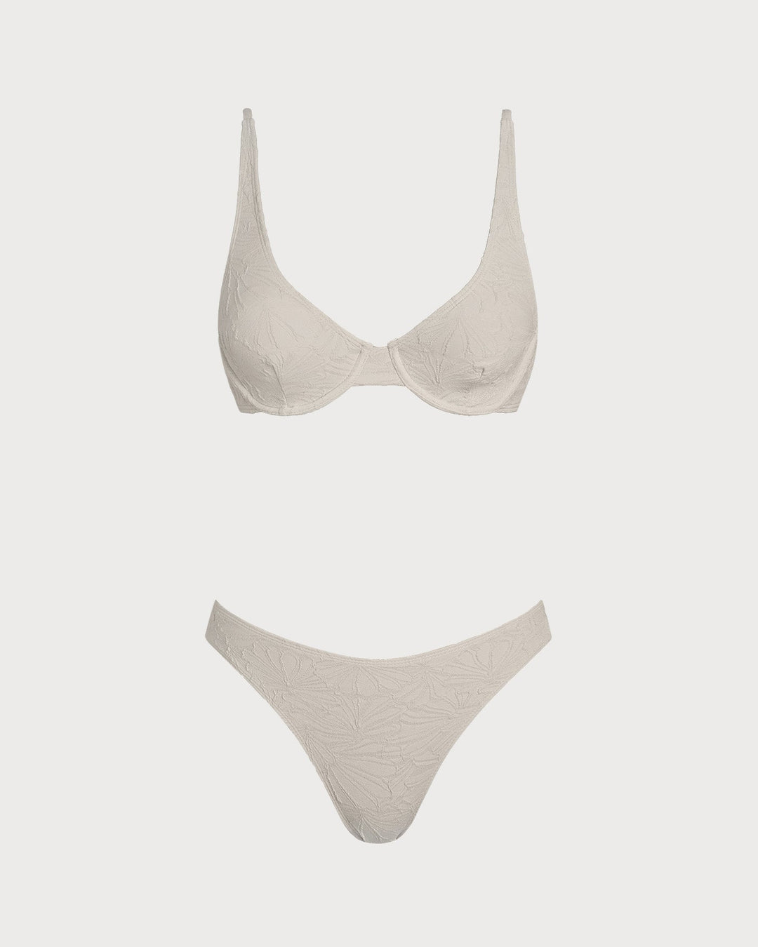 Ensemble de Bikini à Armatures Jacquard Beige
