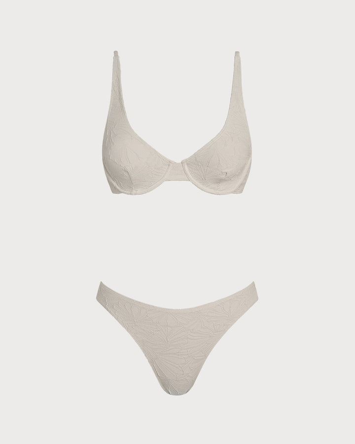 Ensemble de Bikini à Armatures Jacquard Beige