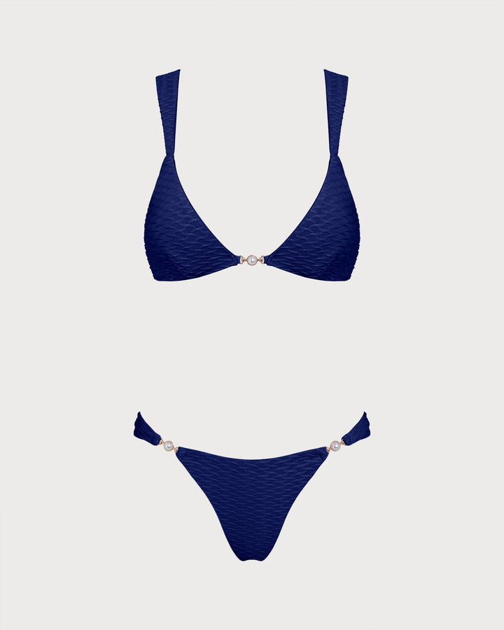 Ensemble de Bikini Triangle Texturé Bleu Royal