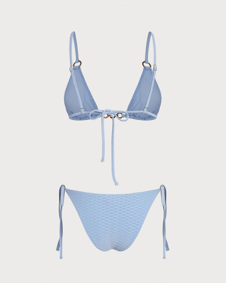 Ensemble de Bikini Triangle O-Ring à Col V Bleu