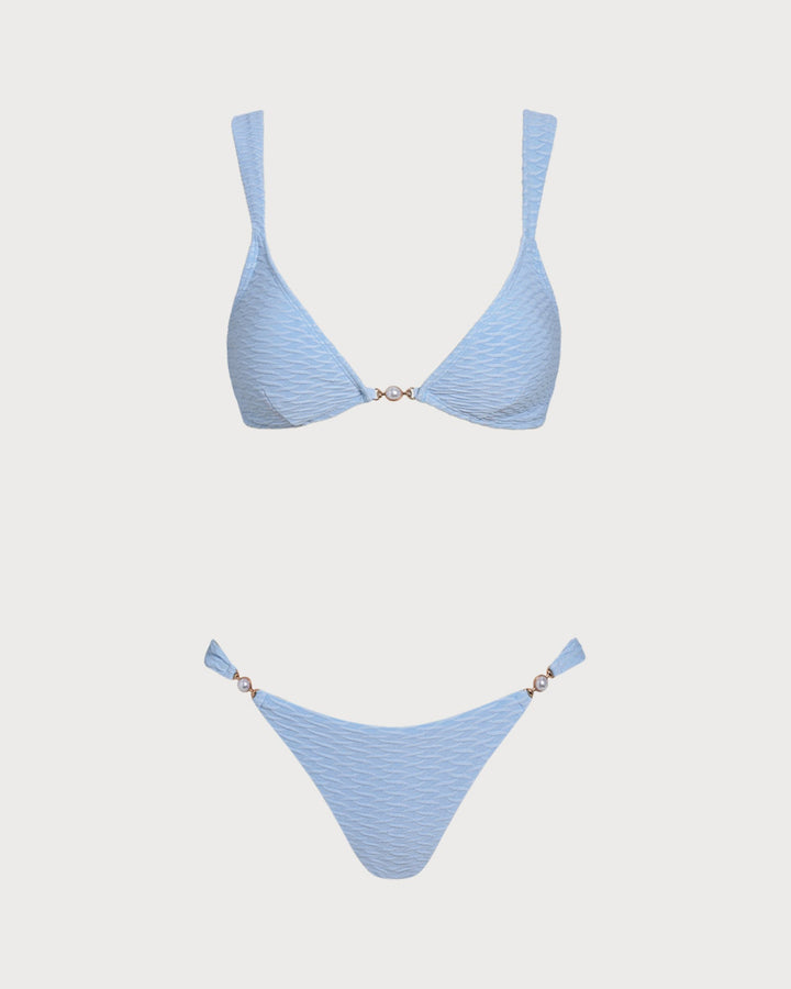 Ensemble de Bikini Triangle Texturé Bleu