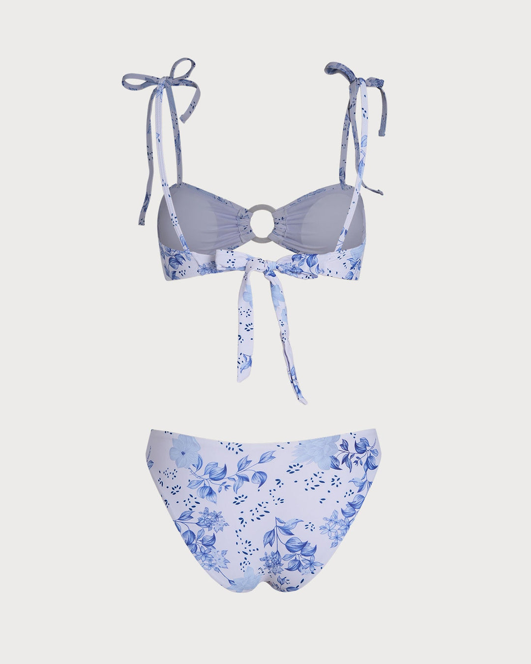 Ensemble de Bikini Triangle à Bretelles Fleuries Blanches