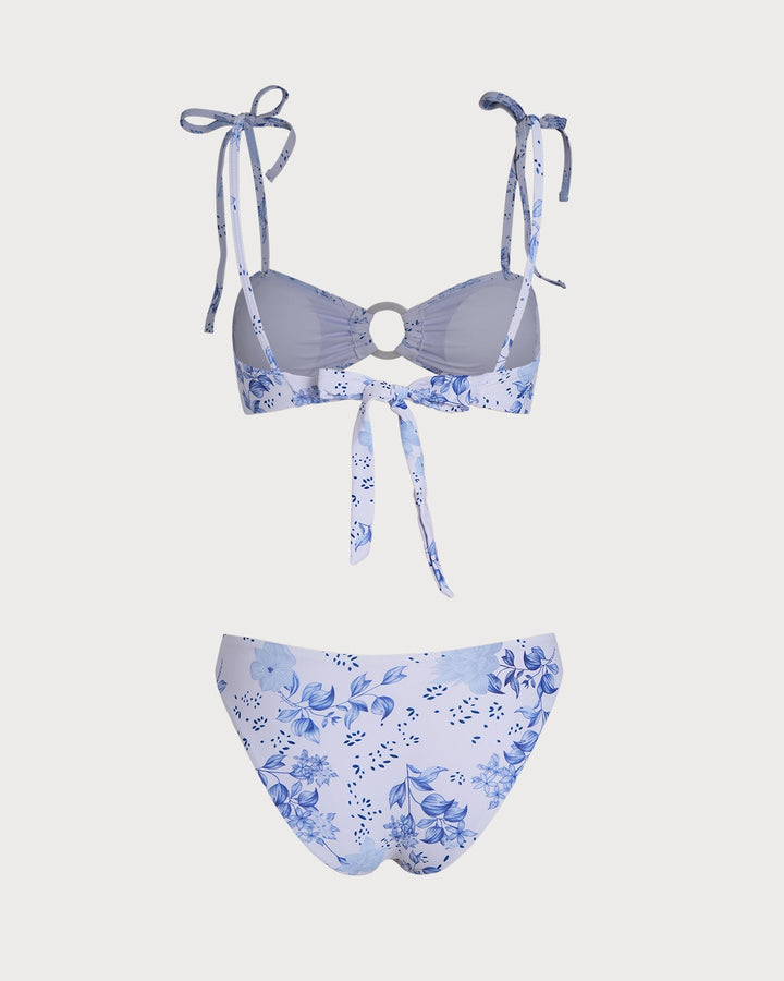 Ensemble de Bikini Triangle à Bretelles Fleuries Blanches