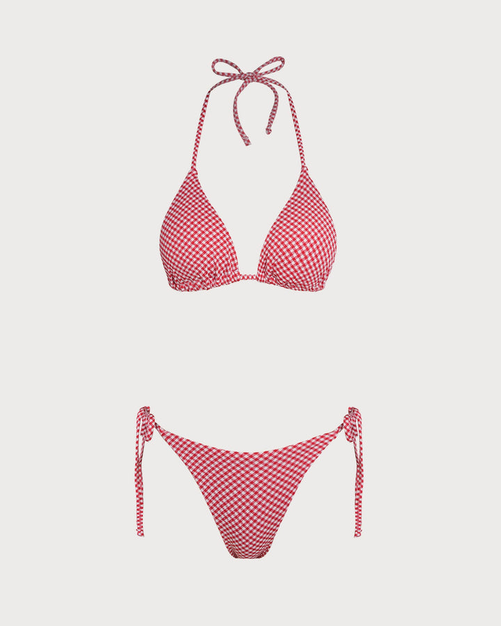 Ensemble de Bikini Triangle à Carreaux Rouges