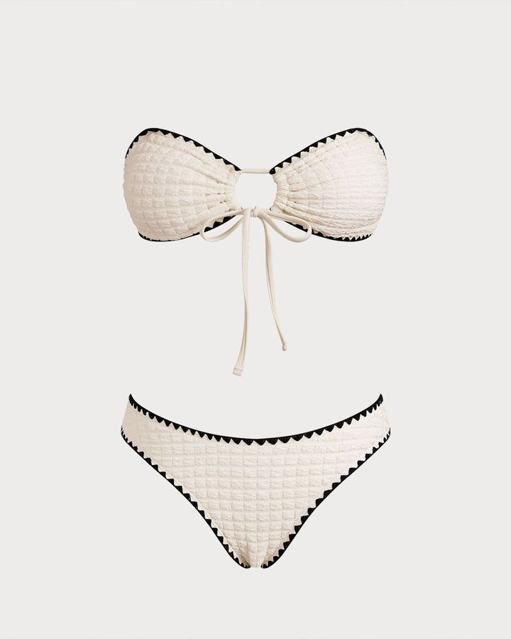Ensemble de Bikini Bandeau Contraste Blanc
