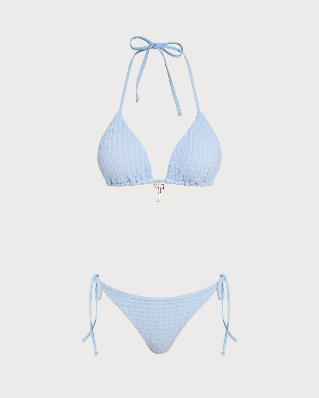 Ensemble de Bikini Triangle à Dos Nu avec Cordon de Serrage Bleu