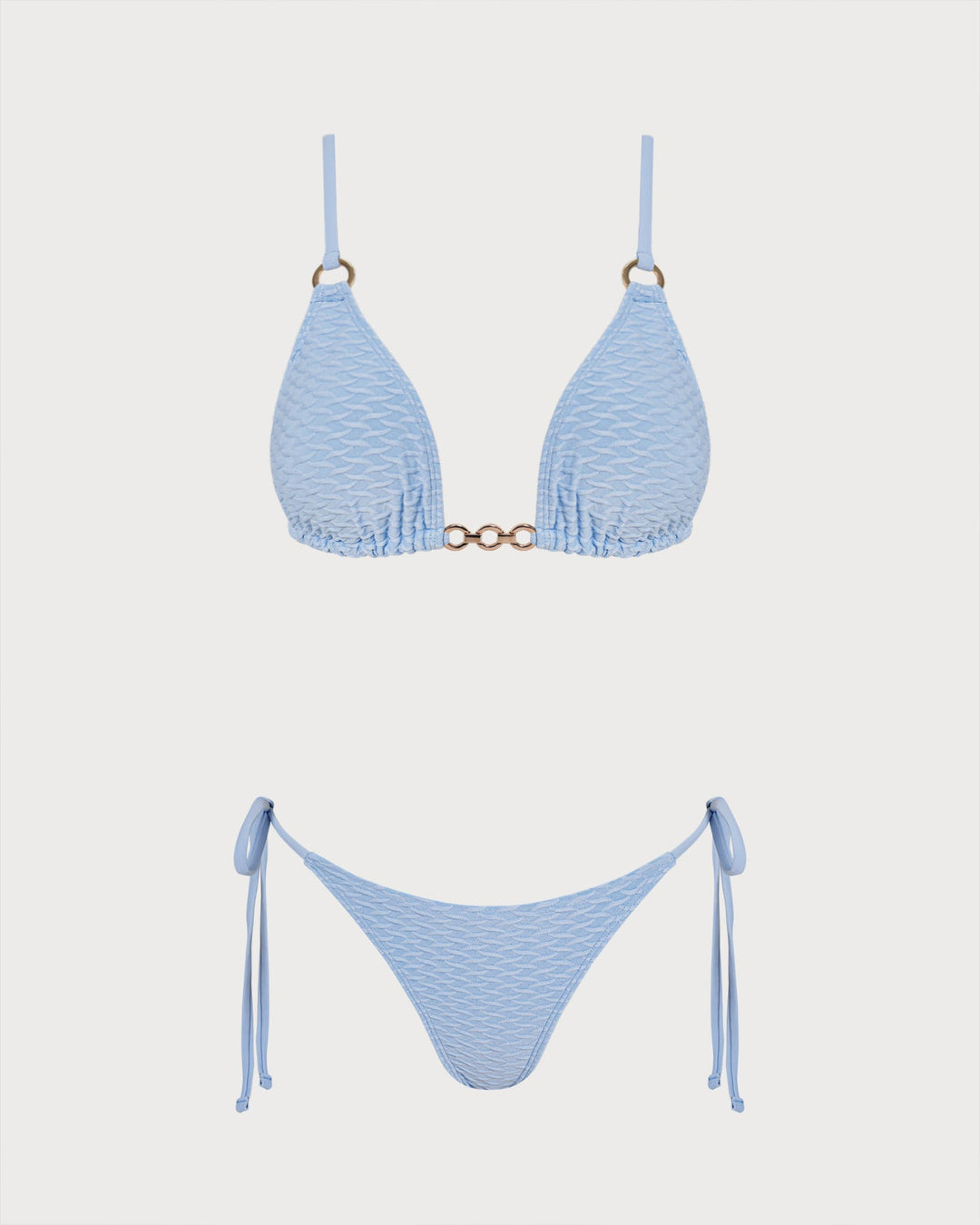 Ensemble de Bikini Triangle O-Ring à Col V Bleu
