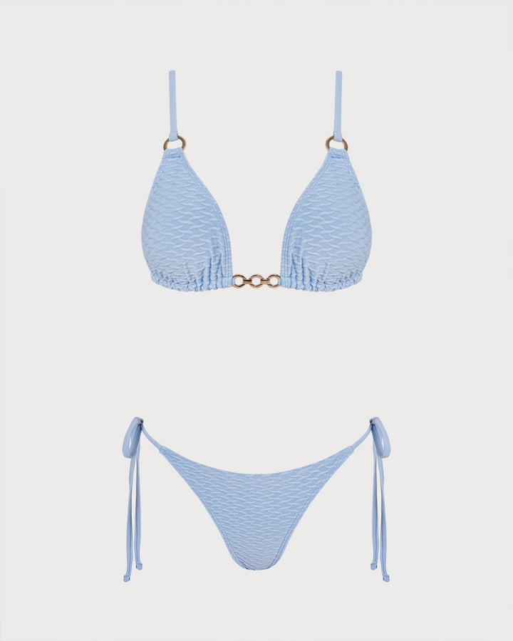 Ensemble de Bikini Triangle O-Ring à Col V Bleu