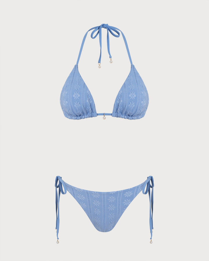 Ensemble de Bikini Triangle Réversible Bleu avec Halter