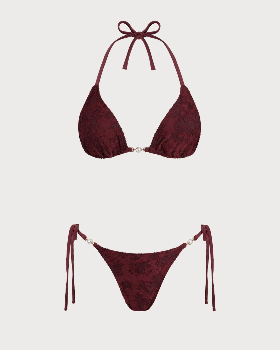 Ensemble de Bikini Texturé Couleur Rouge Brique
