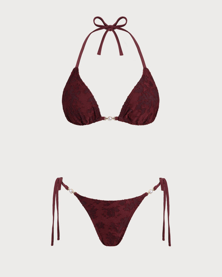 Ensemble de Bikini Texturé Couleur Rouge Brique