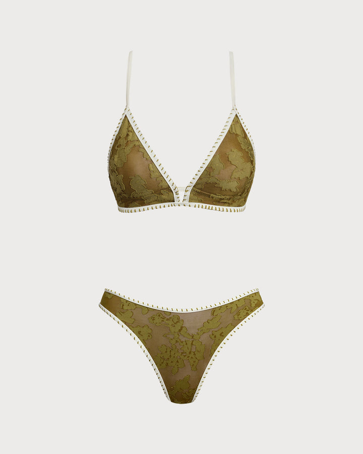 Ensemble de Bikini Triangle à Dos Nœud Floral Vert