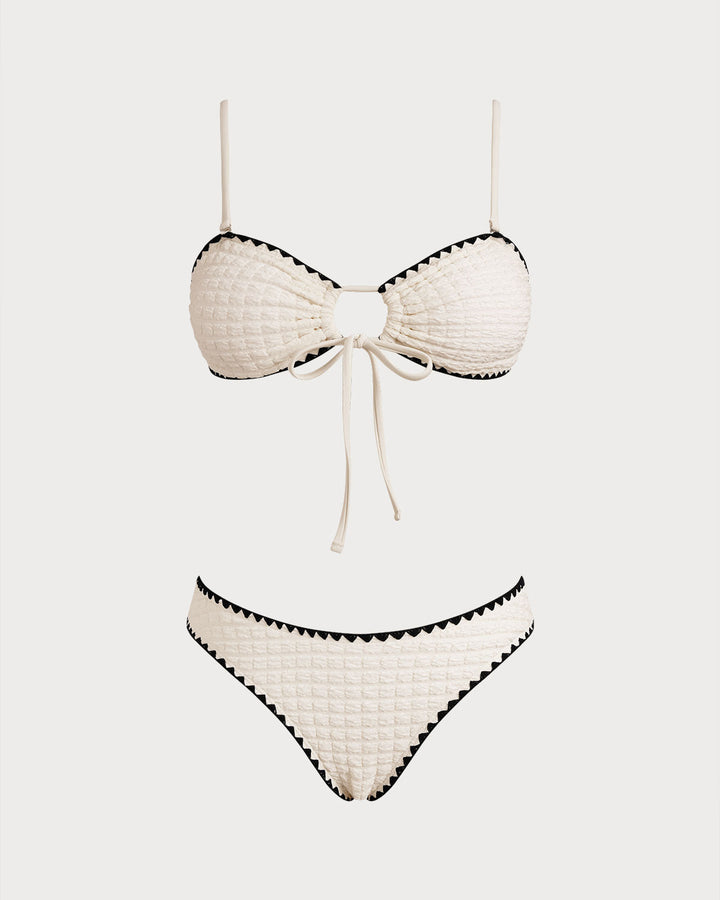Ensemble de Bikini Bandeau Contraste Blanc