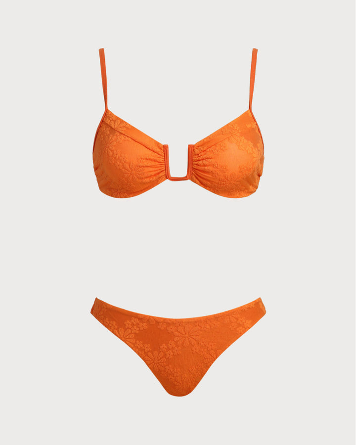 Ensemble de Bikini Bralette Jacquard Orange