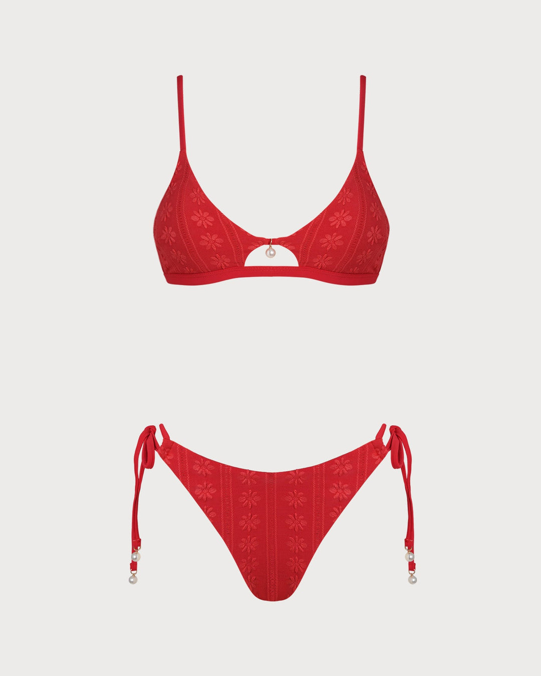 Ensemble de Bikini Texturé à Col U Rouge