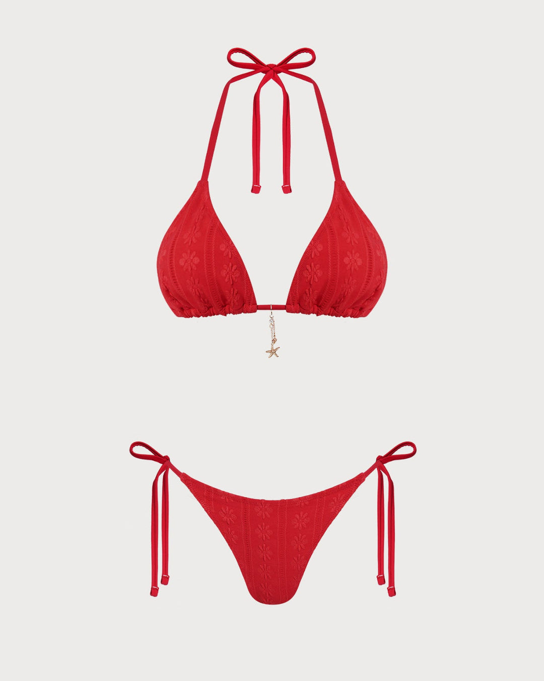 Ensemble de Bikini à Dos Nu en Jacquard Rouge